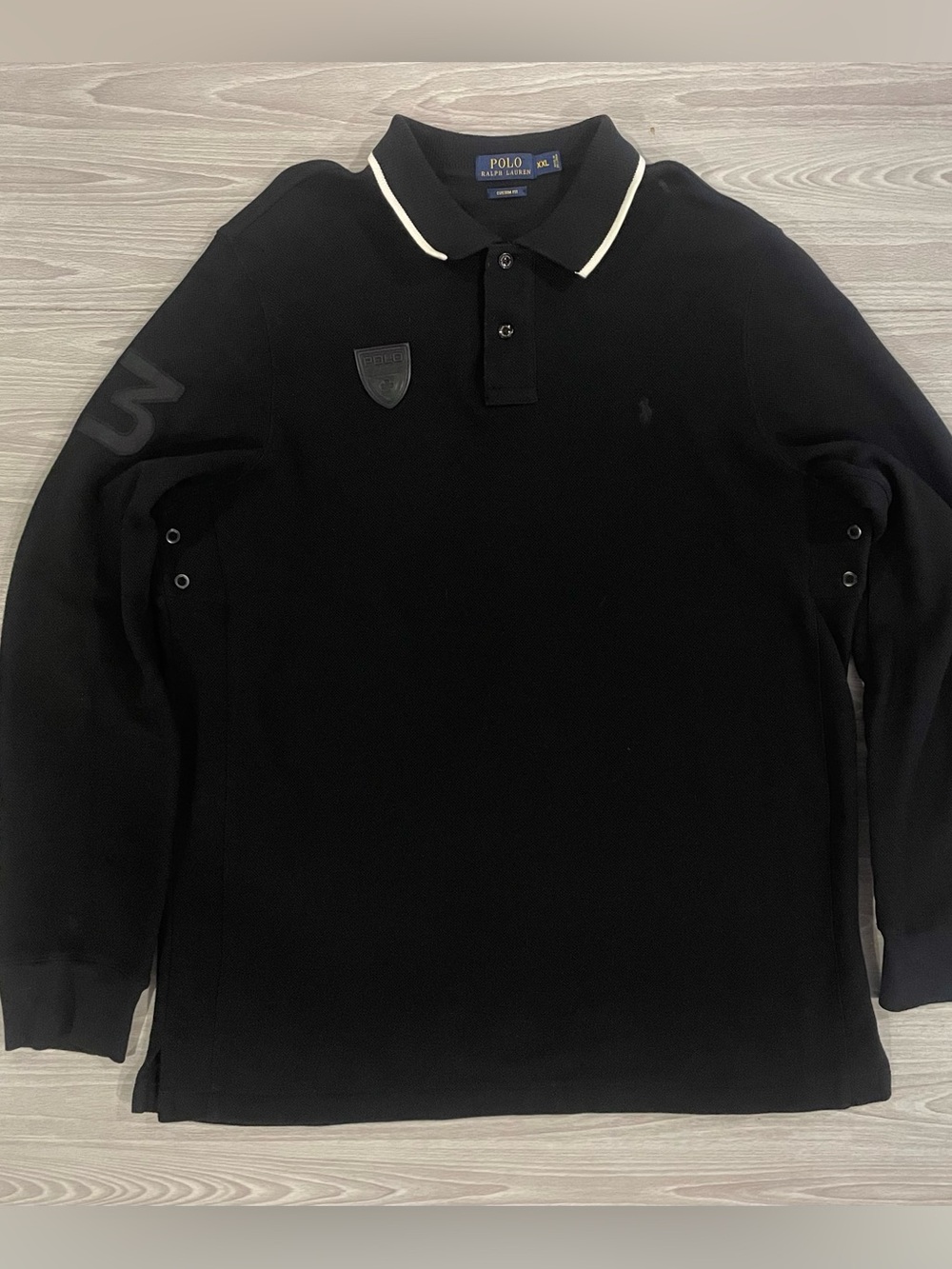 Rare! Polo Ralph Lauren Suisse #3 Black Rugby Long Sleeve Shirt Men’s Size 2XL